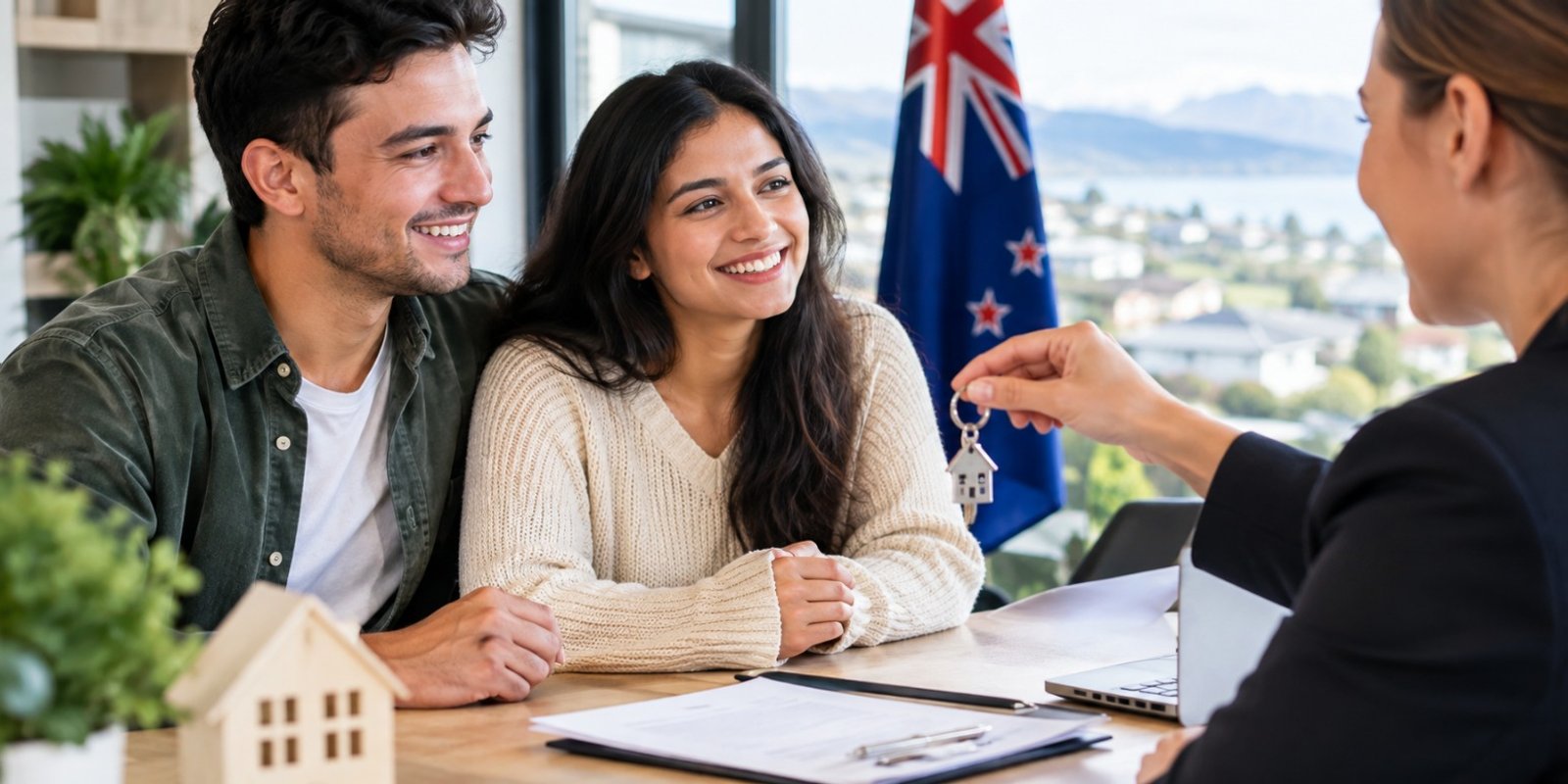 First home buyers in New Zealand reviewing documents after their offer is accepted