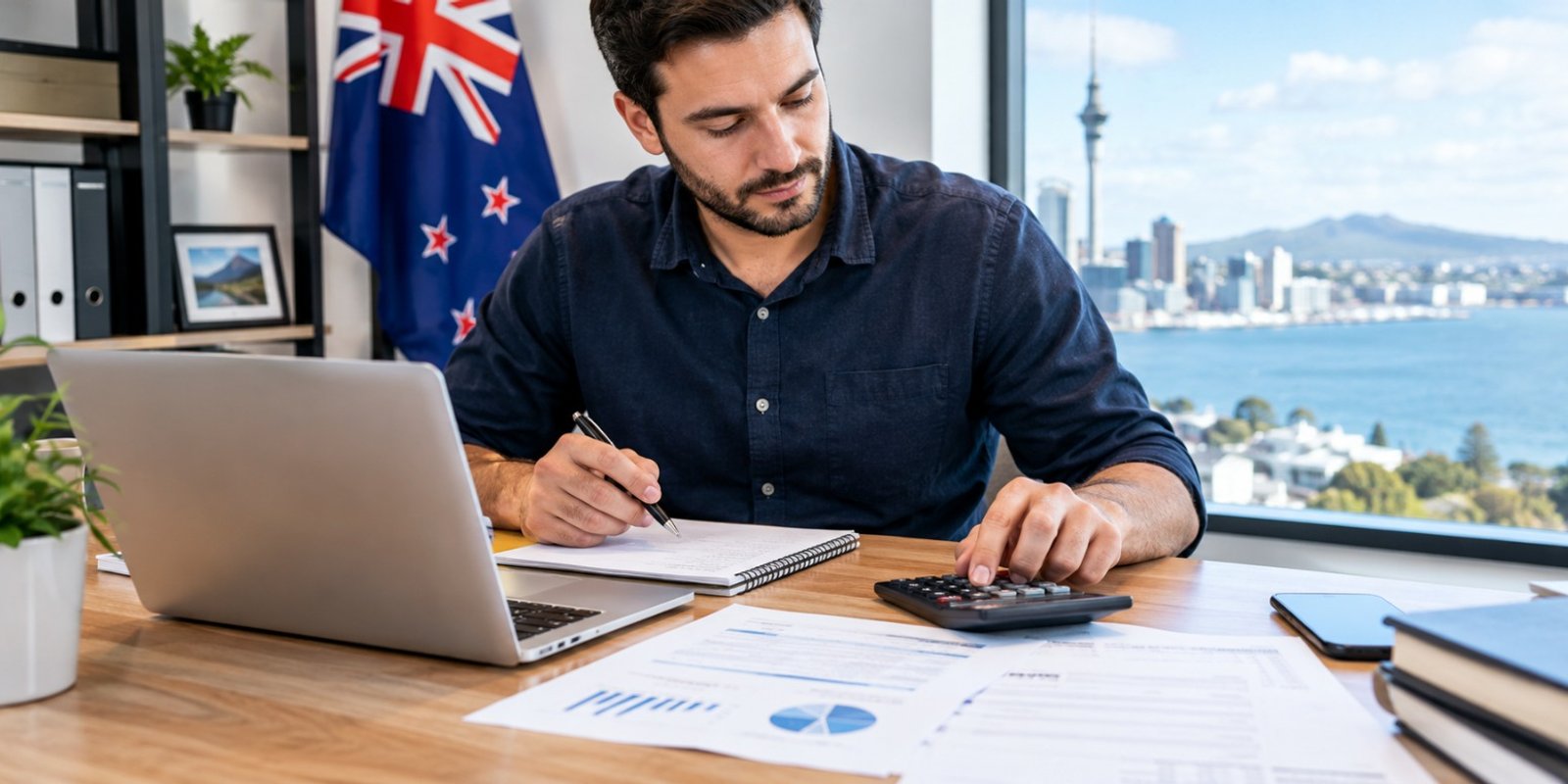 Self-employed business owner reviewing financial statements for a mortgage application