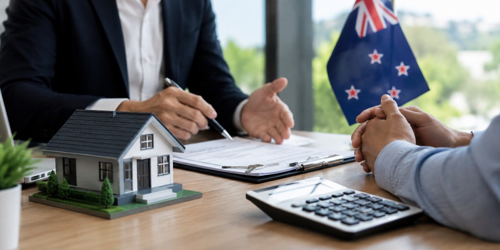 Mortgage broker discussing home loan fees and commissions with a client in New Zealand