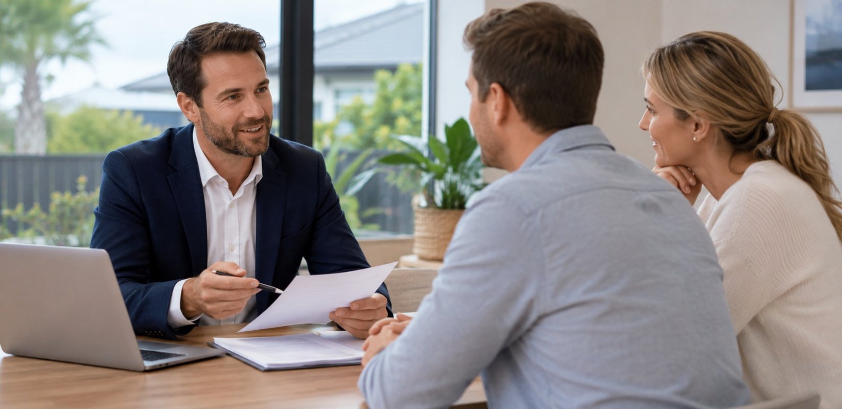 A New Zealand professional discussing non-bank mortgage options and paperwork timelines with clients