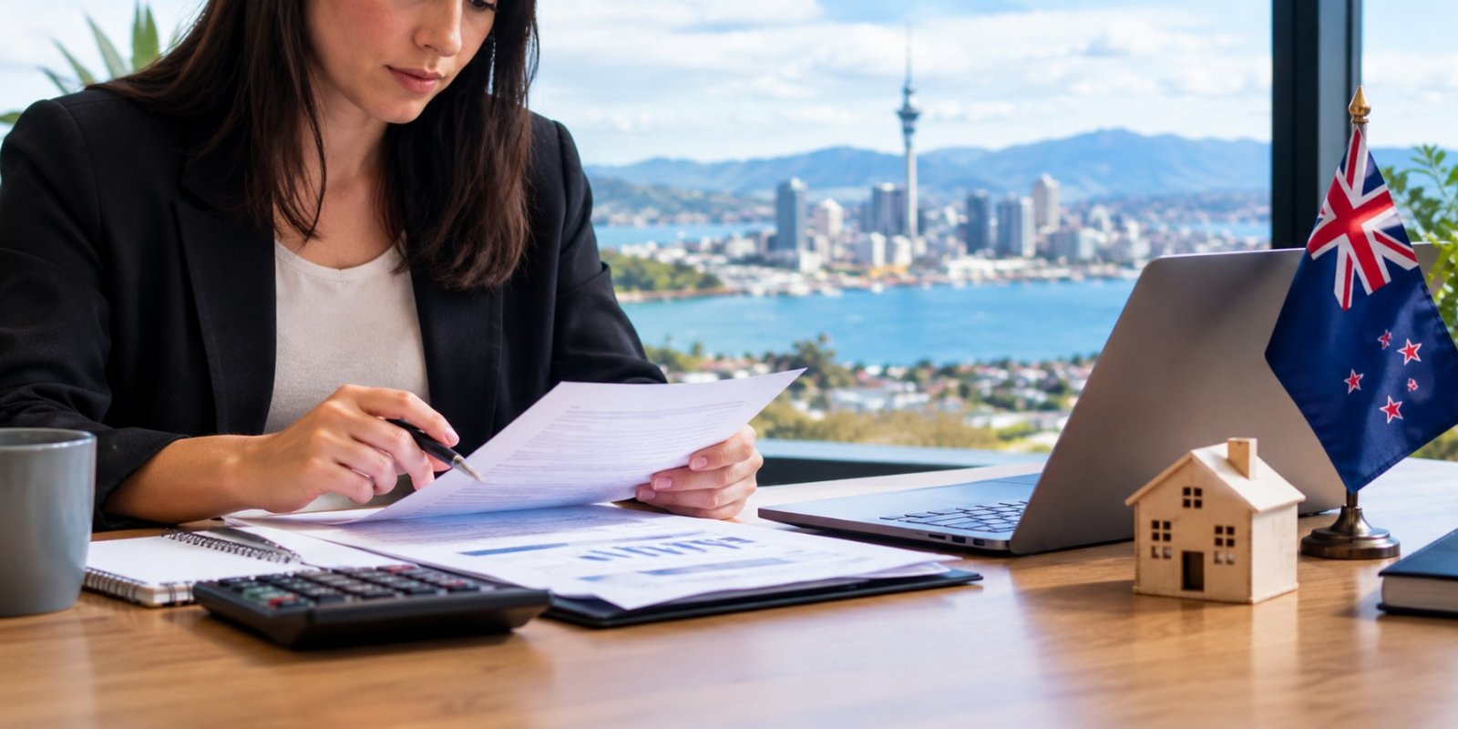 Self-employed business owner reviewing financial records before applying for a home loan in NZ