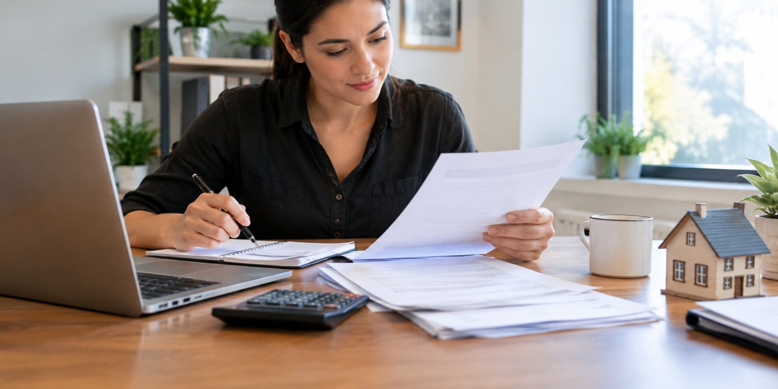 Self-employed borrower organising tax returns and bank statements for a mortgage application in NZ