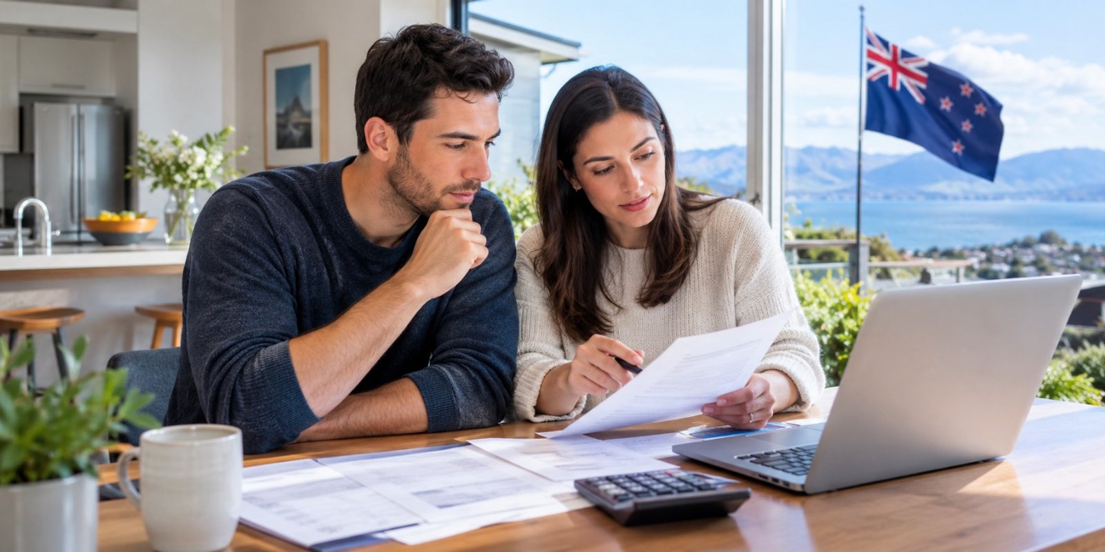 Homeowner comparing mortgage documents before switching home loan lenders in NZ