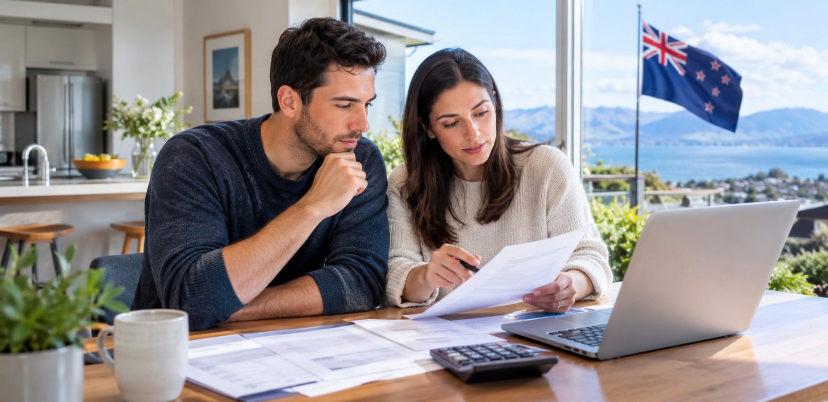 Homeowner comparing mortgage documents before switching home loan lenders in NZ