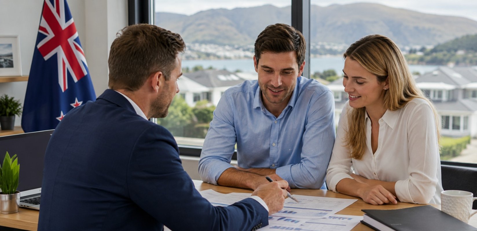 Home buyer discussing timing of a mortgage application with a broker in New Zealand